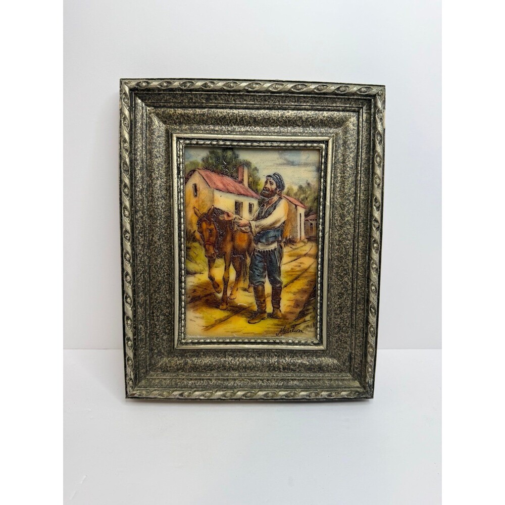 VTG Artini Hand-Painted Equestrian Street Scene 4-Dimensional Framed 10” x 8.5”